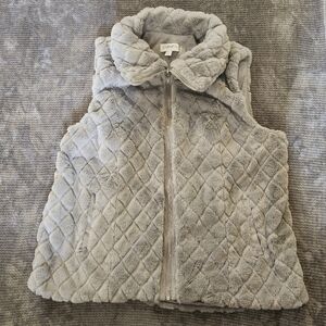 Camren Marc Valvo Faux Fur Qyilted Vest, Sz Xl, Heather Gray, Pockets, Zipper
